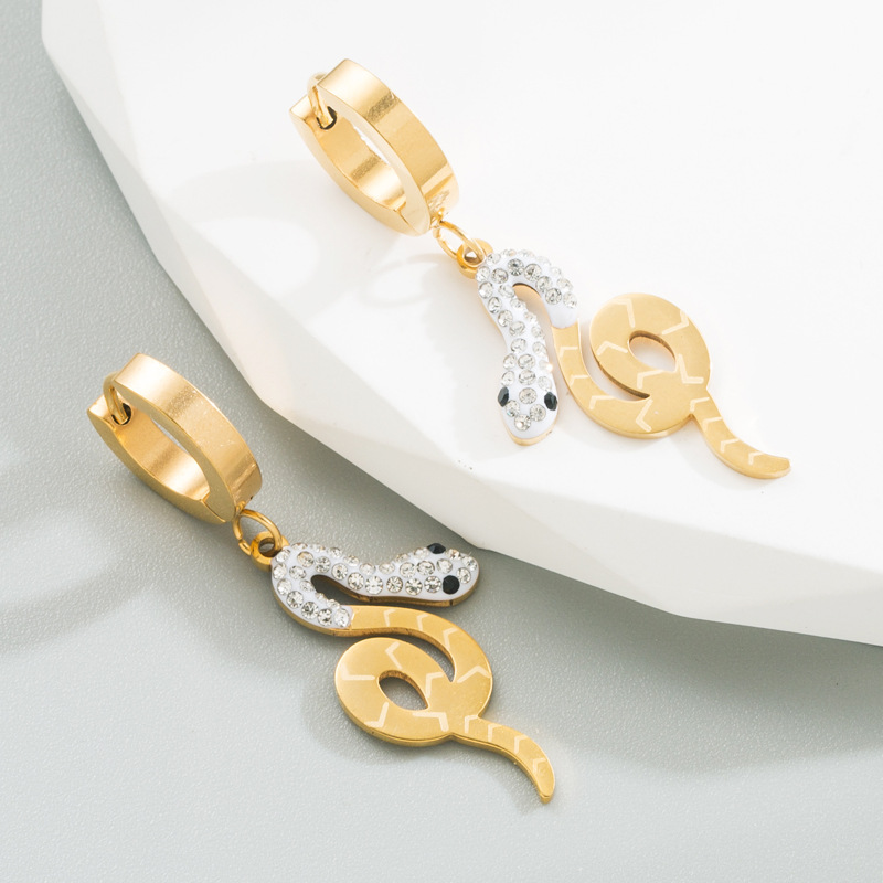 Fashion Snake Titanium Steel Earrings Plating Artificial Gemstones Stainless Steel Earrings