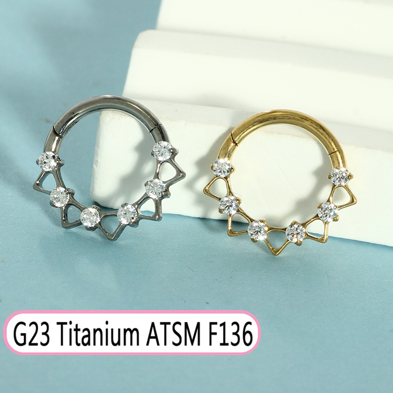 G23 Titanium Oval Zircon Septum Nose Ring Closed Ring Earring Cochlear Piercing Jewelry detail image 13