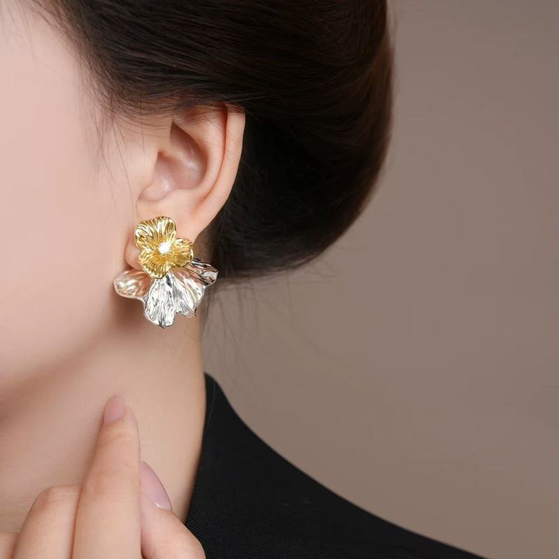 金色花朵前后两戴式耳钉女2025新款爆款女人味耳环高级感轻奢耳饰|undefined