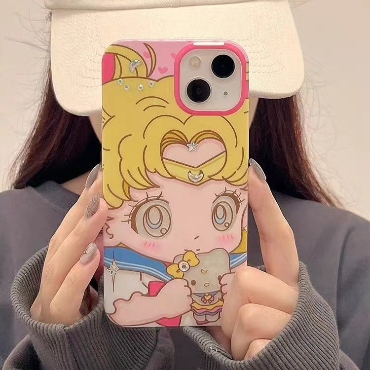 Super linda niña de dibujos animados Apple 15promax doble luna diy diamante Apple 15 funda para teléfono ip14p