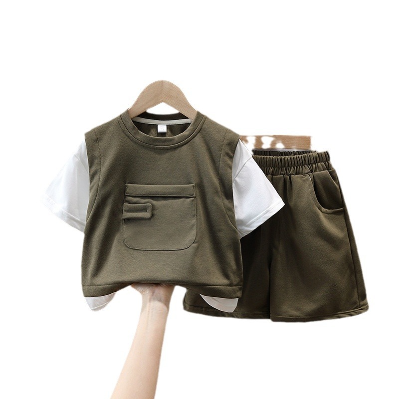 5010 Traje de verano para niños Estilo occidental Nueva ropa para niños Estilo delgado Pantalones cortos casuales para niños de moda Traje de dos piezas