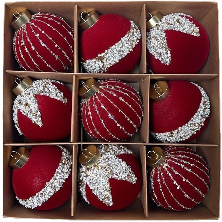Pintado flocado bola de Navidad bola de decoración de Navidad colgante de árbol de Navidad accesorios de Navidad colgante de decoración de Navidad