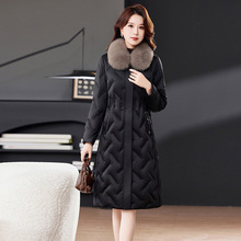 高端鹅绒服女中长款2025冬季新款狐狸毛领收腰显瘦鹅绒外套