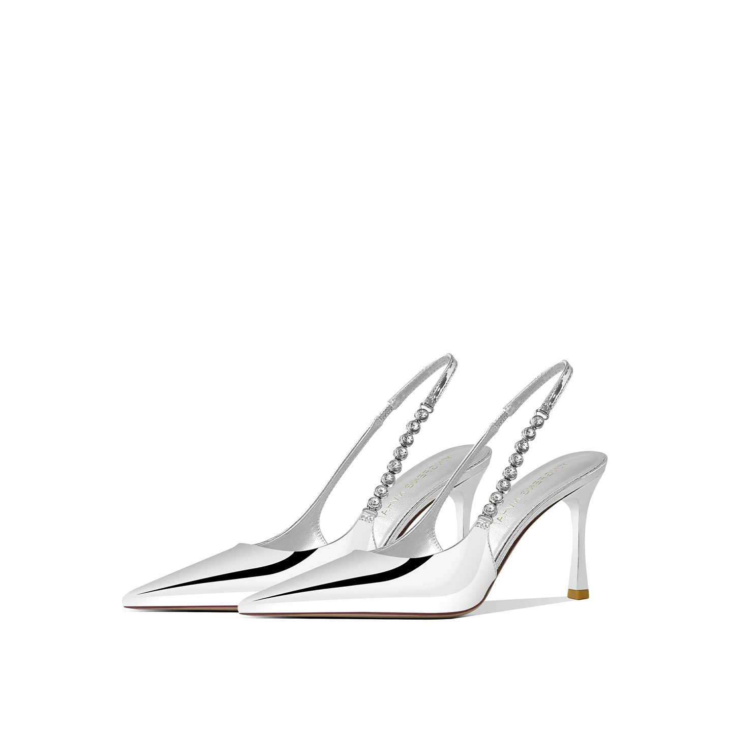 [Готовый запас] Серебряные туфли на высоком каблуке со стразами, накладками на носке и шпильками, сексуальный стиль, красивые и универсальные женские сандалии