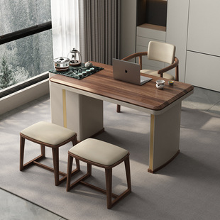 Tea Table and Chair Combination Solid Wood Desk Modern Simple Tea and Meal Integrated Multi-functional Light Luxury Home Balcony Tea Table
