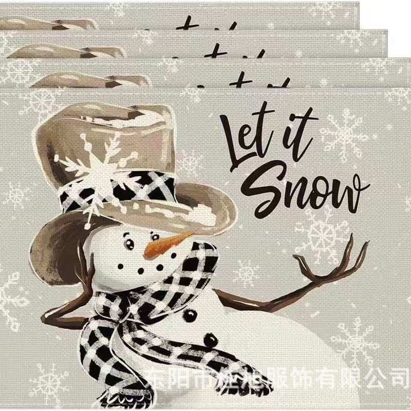 圣诞树雪人餐垫套装亚马逊印花亚麻防污隔热垫桌北欧风圣诞限定|undefined