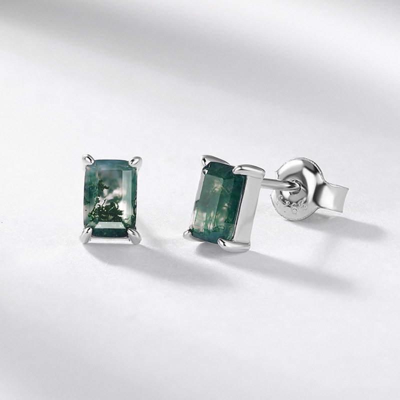 3g Weight 925 Sterling Silver Ear Needle Material Agate Inlay Material Ear Studs Classification 1 Pair Quantity 1 Pair 925 Sterling Silver Agate Rectangle Ear Studs