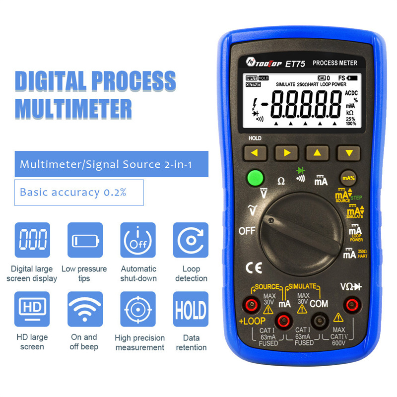 TOOLTOP ET75  万用表功能+过程信号源(2合1)   输出DCA:4~20mA