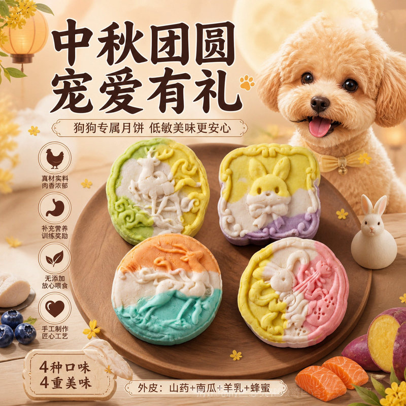 Special mooncake freeze-dried treats for pets for the Mid-Autumn Festival, handmade snacks for cats and dogs, training rewards for Bichon Frise and Teddy Special mooncake freeze-dried treats for pets for the Mid-Autumn Festival, handmade snacks for cats and dogs, training rewards for Bichon Frise and Teddy