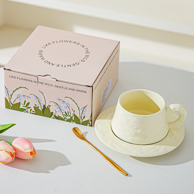 Tazas de café de cerámica de piedra de alta calidad, platos de oficina, tazas de café lujosas, copas de desayuno, regalo de mano.