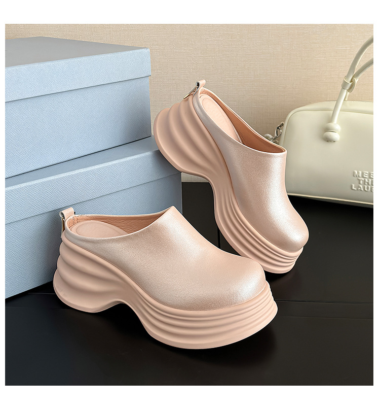 Dép lê bít mũi đế xuồng cao gót 8 cm cho nữ, tăng chiều cao, đế mềm màu bạc — Màu xanh da trời, Màu đen, Màu hồng, Màu xanh lục hồ chi tiết 16