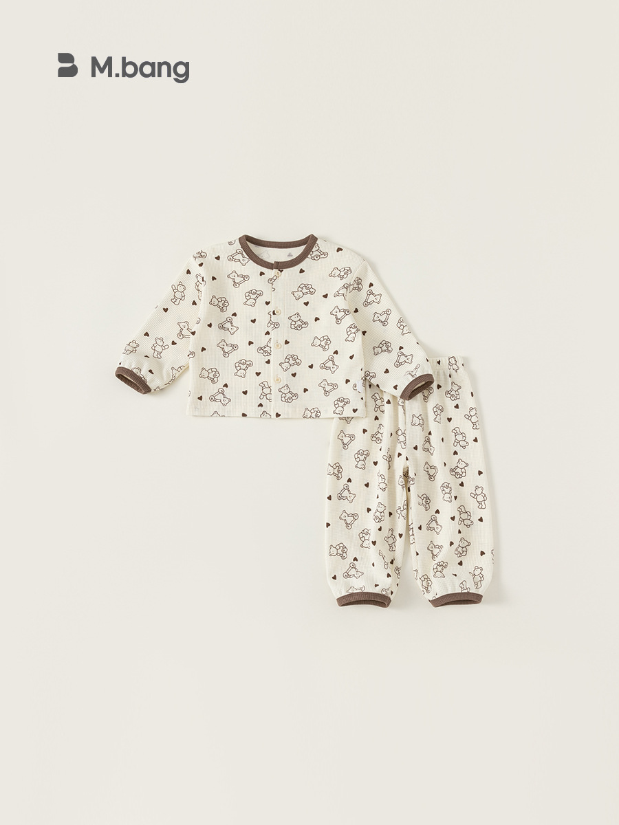 Babycity niños pijamas traje niños y niñas waffle cuello redondo cardigan ropa para el hogar conjunto de dos piezas CT24028