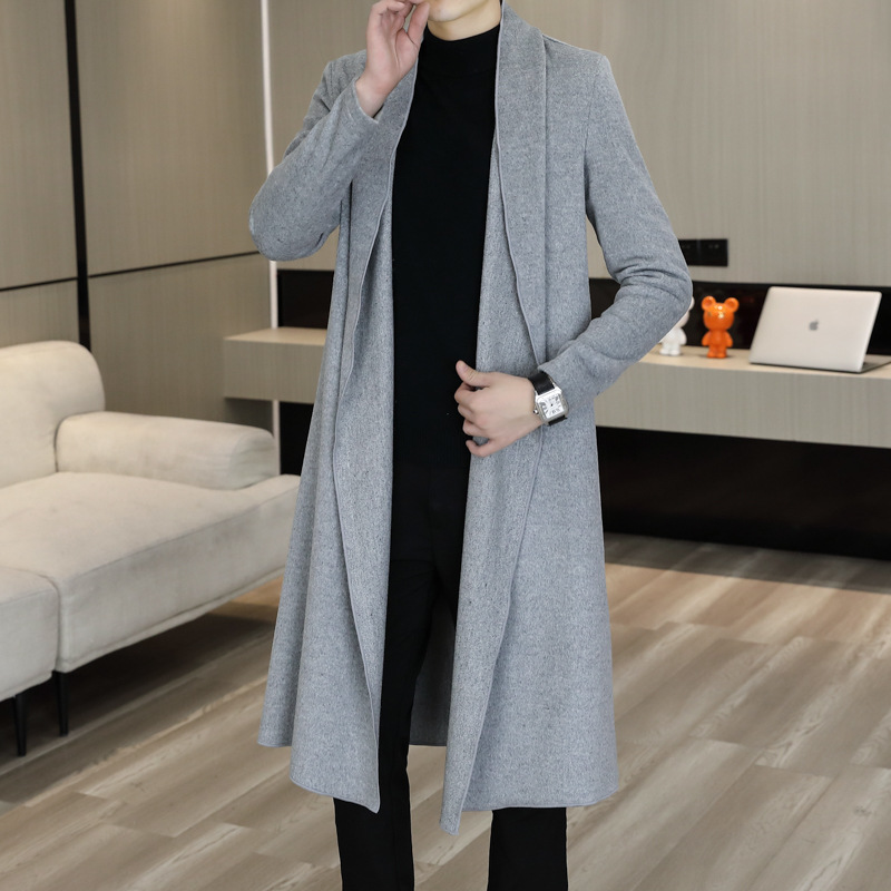 非主流のトレンチコートの男性の新型男性の長い版は膝のカーディガンのコートの中で青年のファッションの長い弾力のコートを過ぎます。