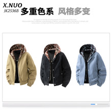 秋季假两件连帽夹克男士外套青少年学生潮流休闲耐穿防风时尚男装