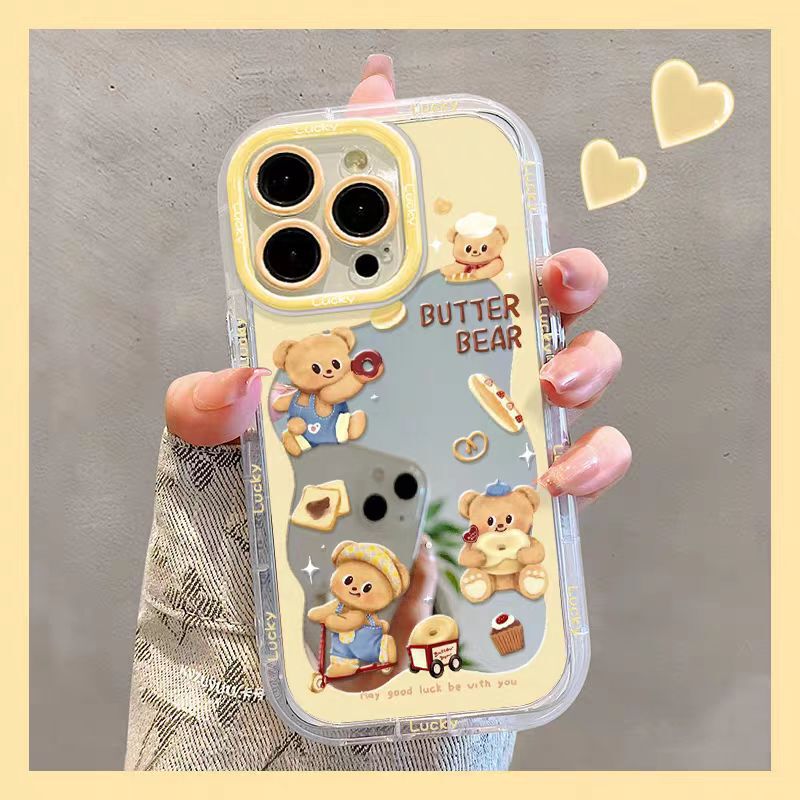 黄油小熊适用iPhone17苹果15镜面手机壳14/13ProMax/XR小米华为|undefined