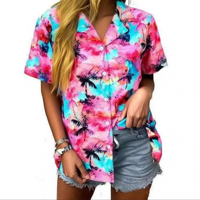 Women's Hawaiian Shirt Soft and Cool Summer T-Shirt Beach Tropical Print V-Neck Button Top Women's Hawaiian Shirt Soft and Cool Summer T-Shirt Beach Tropical Print V-Neck Button Top