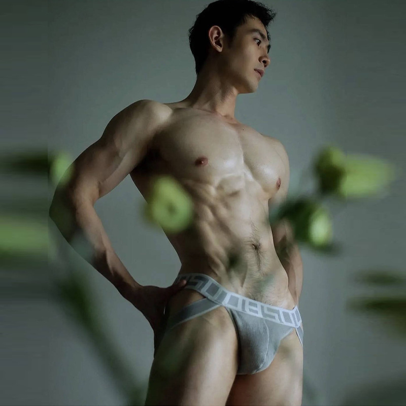 0850 sexy men's thong low waist double Ding hip lifting back hollow sexy bikini single Ding underwear men