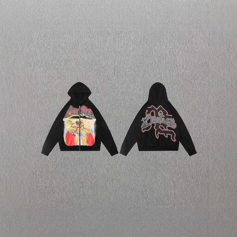American-Style Trendy Brand Niche Hooded Cardigan Sweatshirt Jacket for Autumn and Winter, Unisex Versatile Hooded Sweatshirt