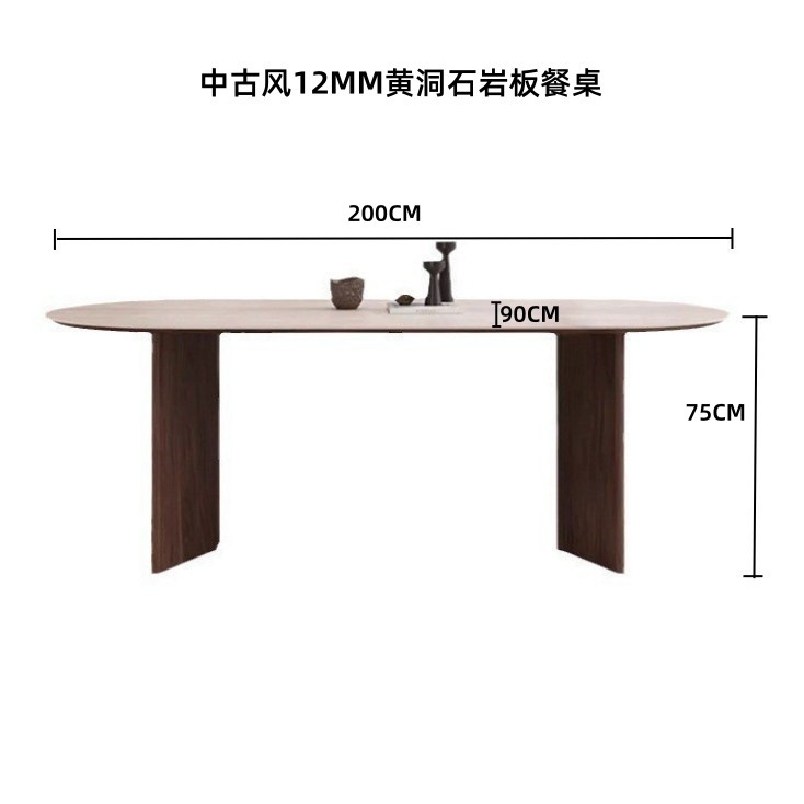 Mesa de comedor de madera maciza francesa de alta calidad, mesa de comedor simple y casera, estilo antiguo, agujero oval, mesa de comedor de piedra y tabla de roca
