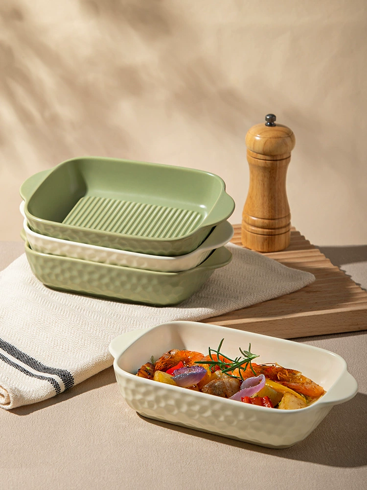 Черная двусторонняя форма для выпечки, керамическая чаша для выпечки, тарелка для сыра, риса, бытовая прямоугольная посуда для микроволновой печи