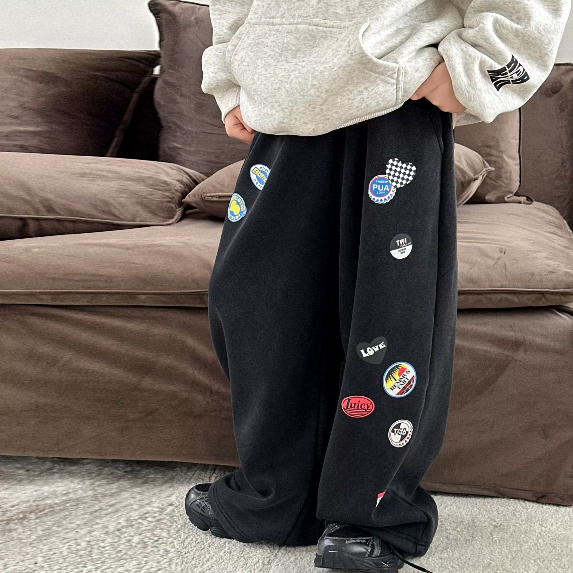 男童加绒裤子美式牛仔裤2025秋冬季新款潮牌直筒宽松儿童加厚长裤