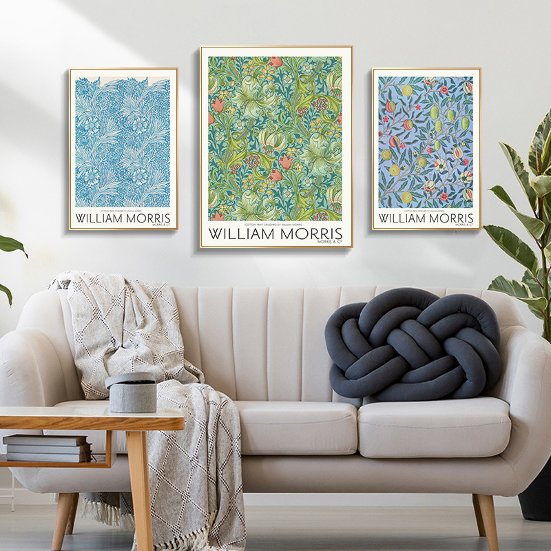 简约北欧植物花纹拼接艺术小清新客厅海报帆布装饰画图片画芯喷绘