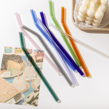 厂家新款创意日式玻璃吸管果汁牛奶饮料奶茶彩色玻璃直管弯管吸管