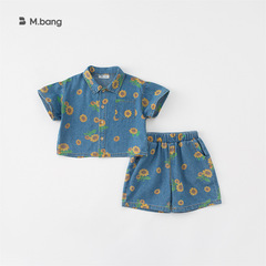 邦選2024夏季休閒男女童牛仔向日葵套裝兒童套裝小童XT82054