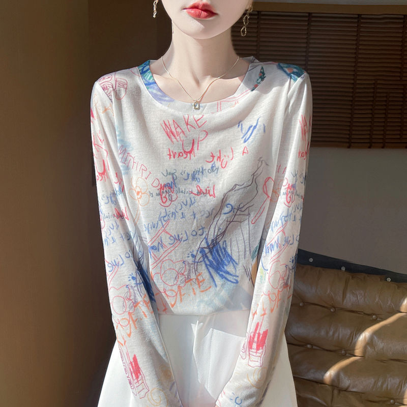 【正規品氷シルクセーター】水墨画テンセル長袖ニットボトムシャツ新作ゆったりトップス女性用|undefined