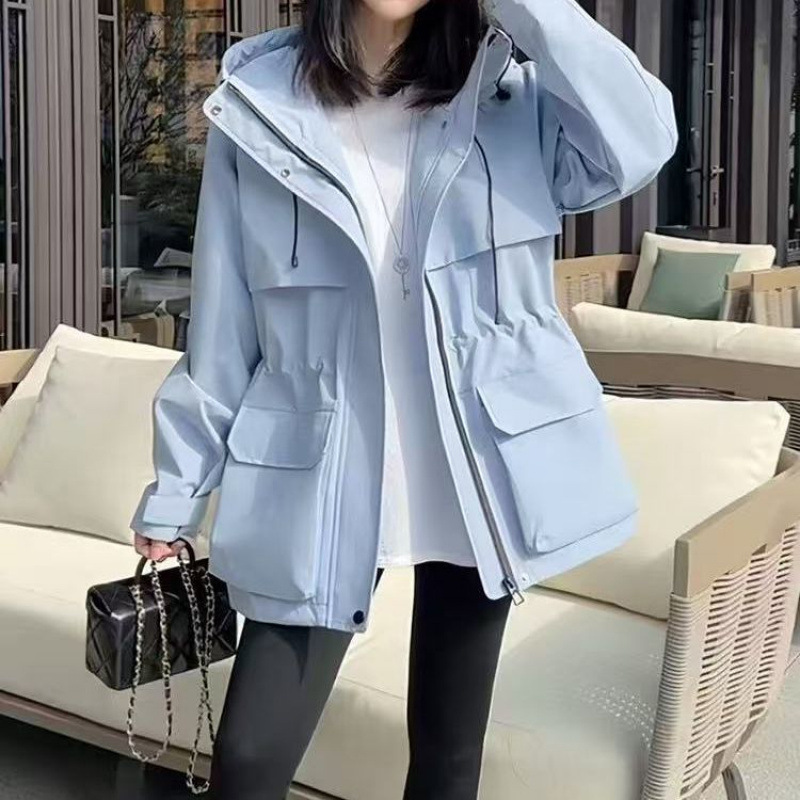 2025春秋新款女今年流行爆款连帽冲锋衣外套抽绳收腰风衣女上衣潮|undefined