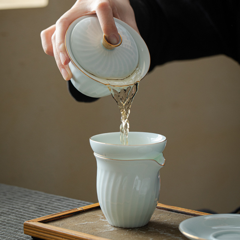 ギフト工夫茶器セット卸売り家庭用ロゴ蓋碗提梁壺開業徳化陶磁器茶器セット|undefined