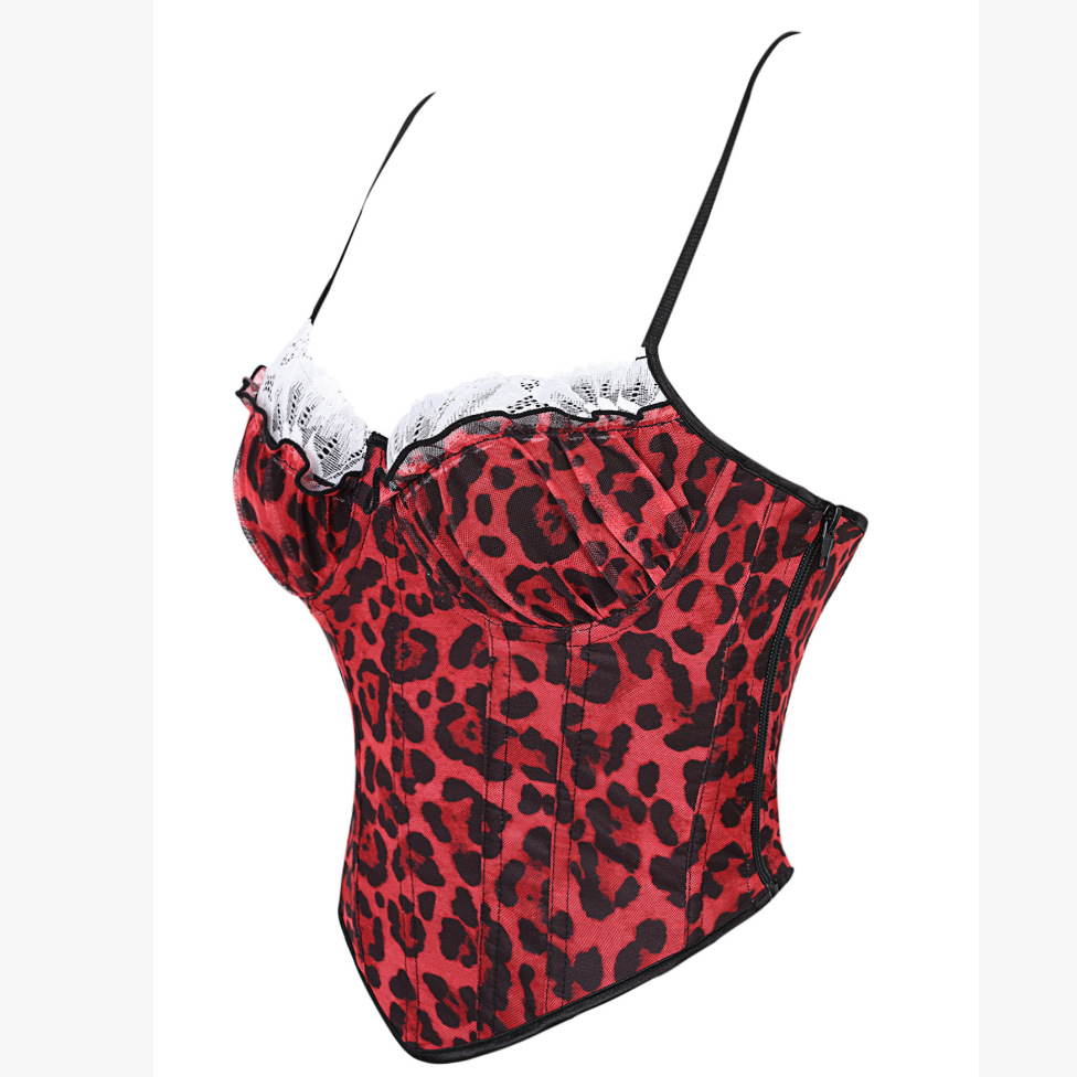 Nueva moda leopardo cremallera lateral cinturón de taza de hombro cinturón de hueso de pescado corsé damas comercio exterior transfronterizo