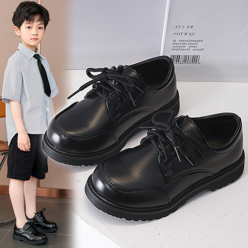 Children's Shoes, Boys' Leather Shoes, Spring and Autumn 2026 New Style, British Style, Black Soft-Soled Shoes for Older Children, Primary School Students, Performance Shoes