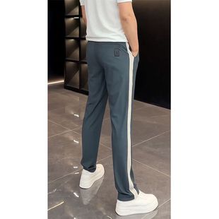 Quick-Drying Ice Silk Casual Trousers, Summer Thin Splicing Cool Wide-Leg Straight Pants, Milk Silk Loose and Versatile Sweatpants