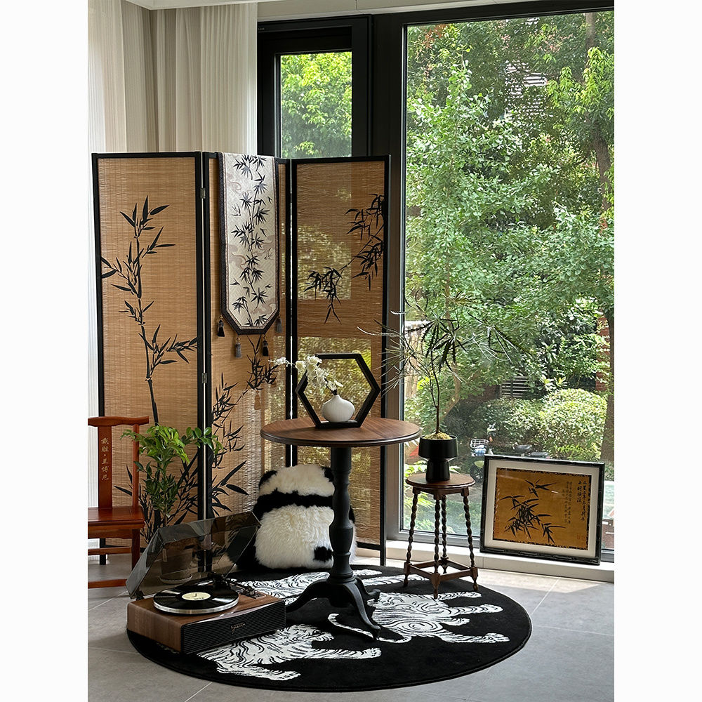 Song Aesthetic New Chinese Style Screen Bamboo Tea Room Partition Bamboo Living Room Fence Chinese Style Bamboo Shadow Stacked Solid Wood