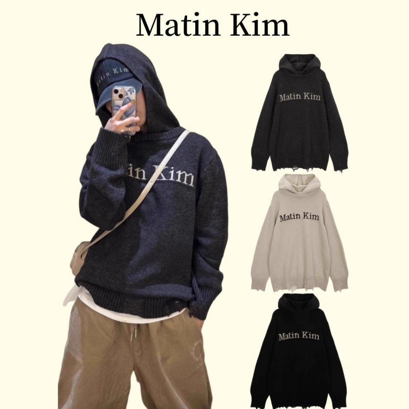 Korean Niche Trendy Brand Matinkim Hooded Knitwear for Women 25 New Mk Ripped Pullover Knitwear for Men and Women
