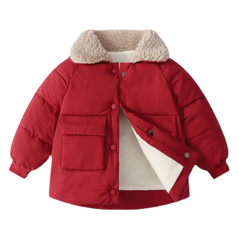 2025 nueva chaqueta de algodón de plumón para niños estilo coreano invierno engrosado más chaqueta de terciopelo para niños y niñas chaqueta de algodón para niños pequeños y medianos