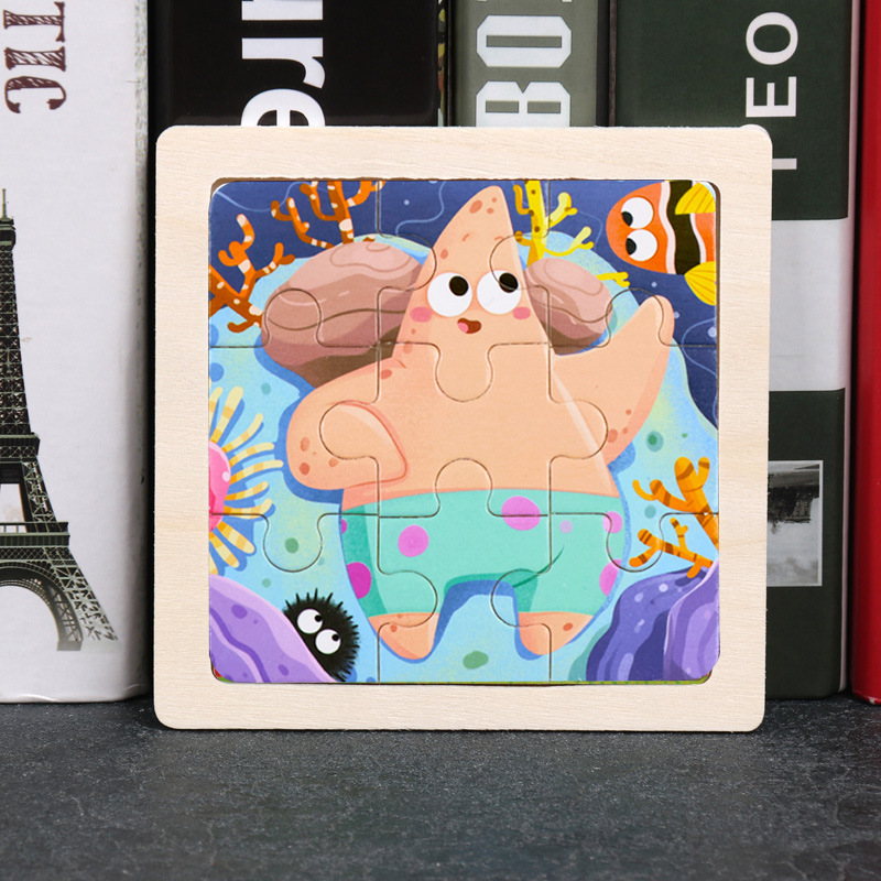 Puzzle pequeño plano de madera de 9 piezas Animal Ocean Traffic Kindergarten Educación temprana Juguetes educativos Puzzle simple de entrada