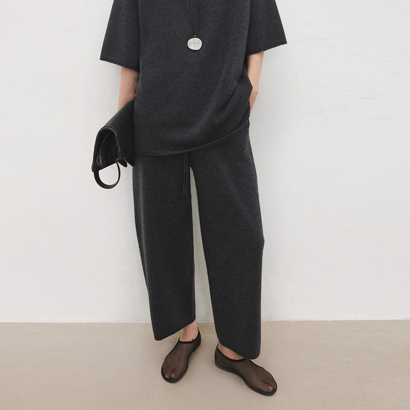 CHIC慵懒神裤_毛/纯浮线毛圈内里 橡筋腰弧形九分裤2025秋季新款