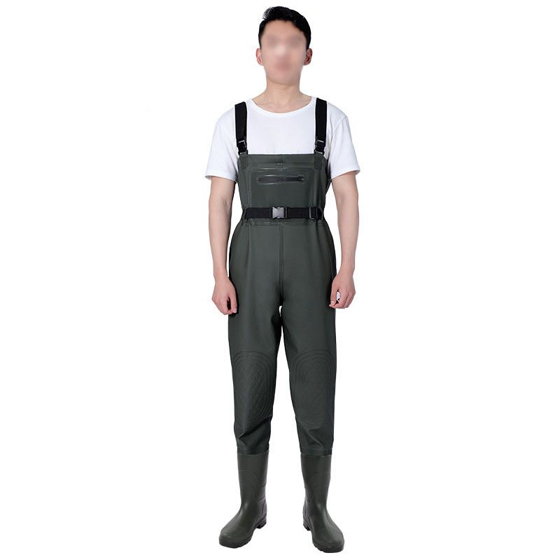 Pvc Thickened High-End Half-Body Wading Pants Beach Fishing Gear Reservoir Fishing Waterproof Leather Strap Rain Pants