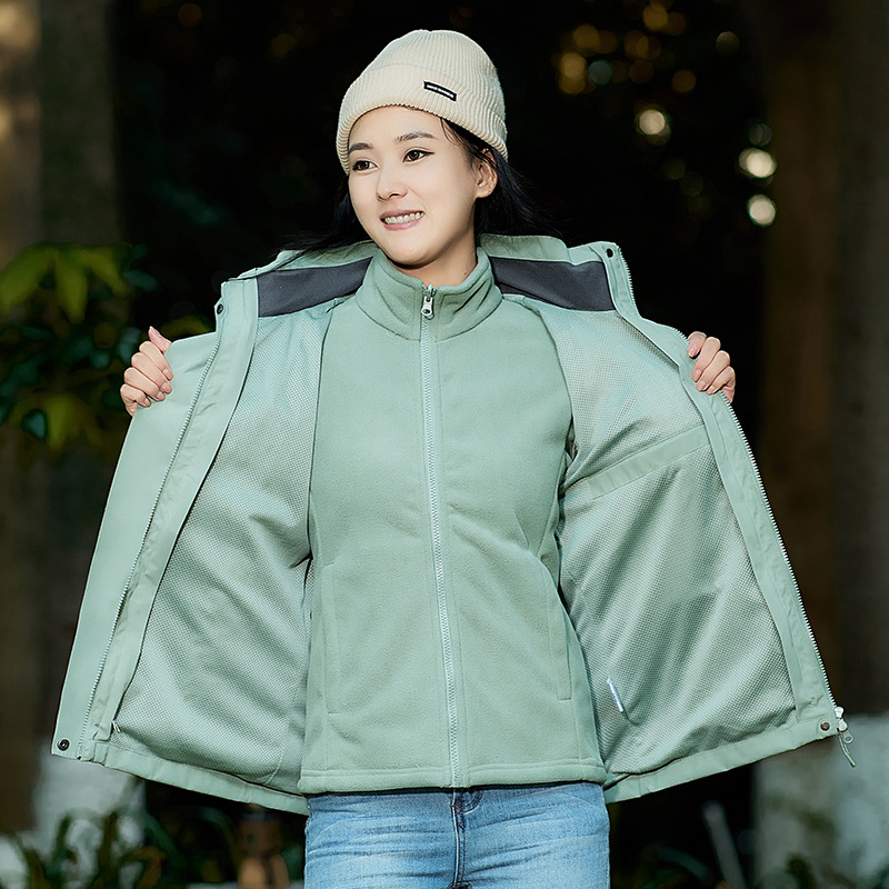 3 - en - 1 ropa de asalto para hombres al aire libre dos piezas de relleno de terciopelo interior otoño invierno montañismo impresión de logotipo fijo ropa de trabajo mujer