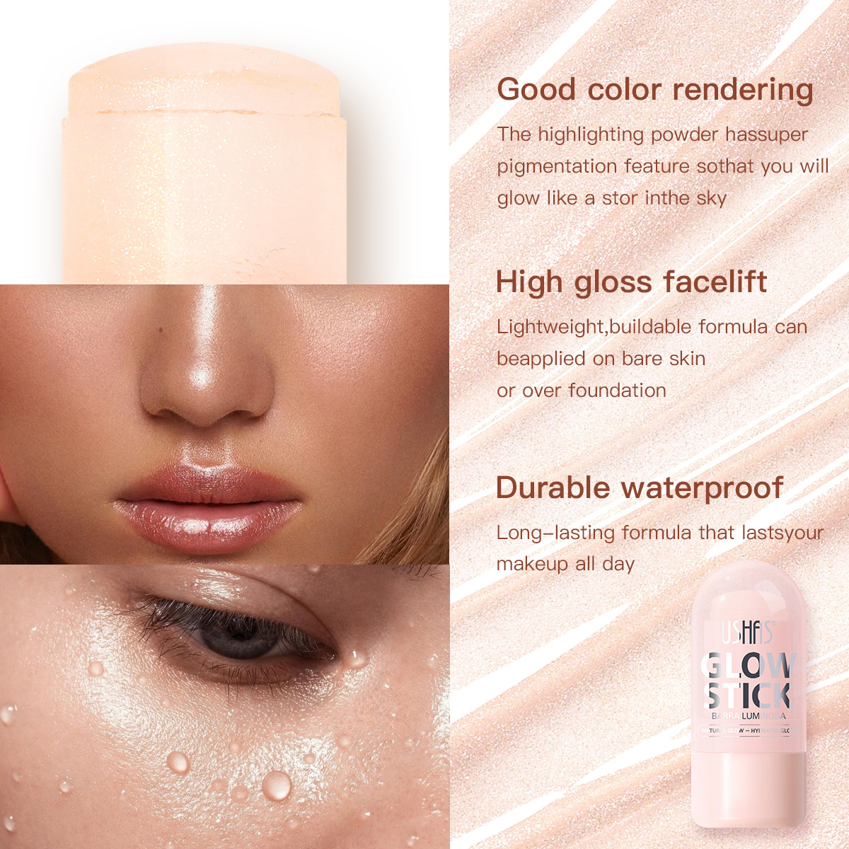 USHAS belleza estilo explosivo transfronterizo mascarilla de labios hidratante e hidratante venta al por mayor de barras de alto brillo UC135