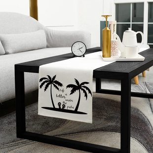 Table Runner New Coconut Tree Linen Black and White Style Home Simple Dining Table Decorative Tablecloth Tablecloth Placemat Table Runner