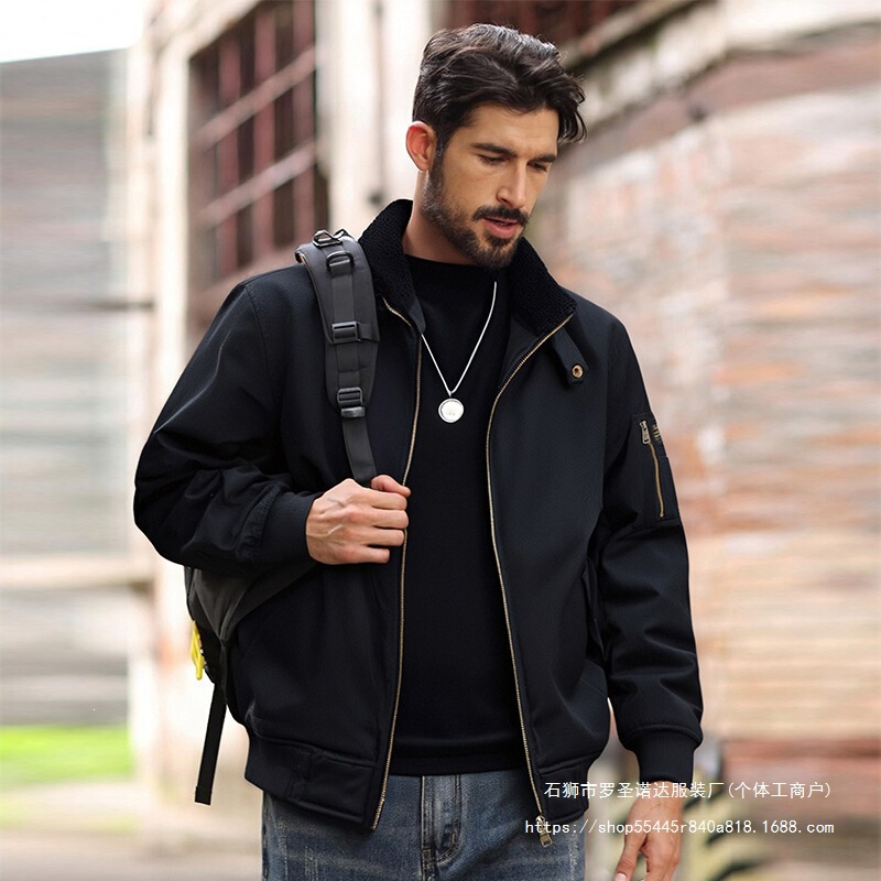 Cross-border exclusive European size men's corduroy cotton jacket, fleece-lined, thickened, with a turn-down collar, loose fit, warm winter jacket for young men