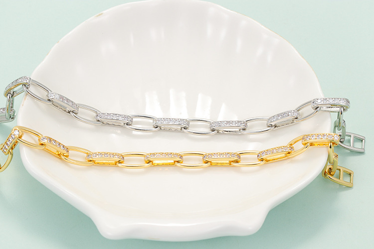 simple geometric copper inlaid zircon new cable chain bracelet