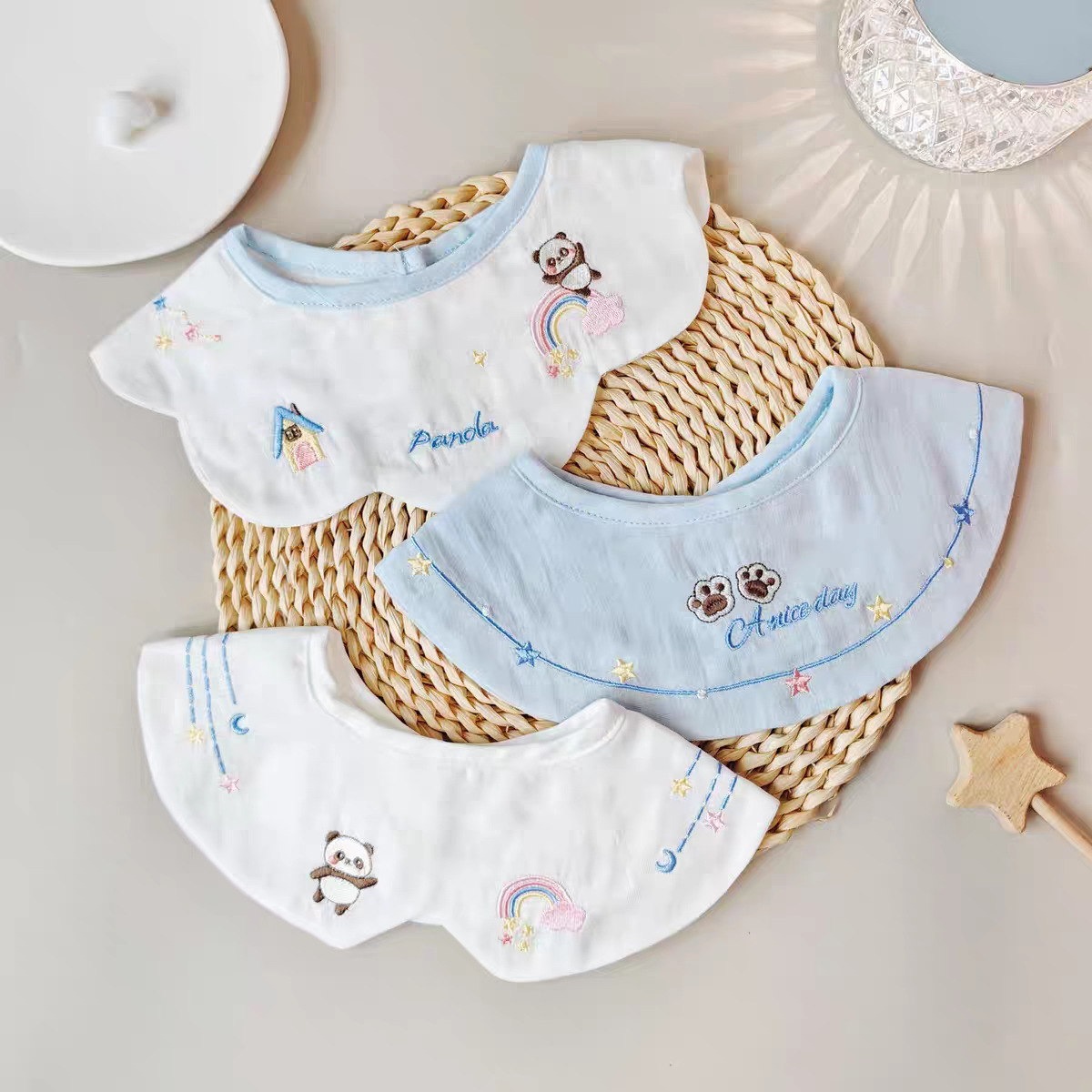 Baby bib gauze baby saliva towel anti-spitting milk absorbent 360 degree rotatable bib summer thin