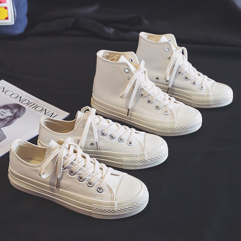 白色帆布鞋日系小白鞋女2023春季新款潮ins原宿风百搭学生板鞋女