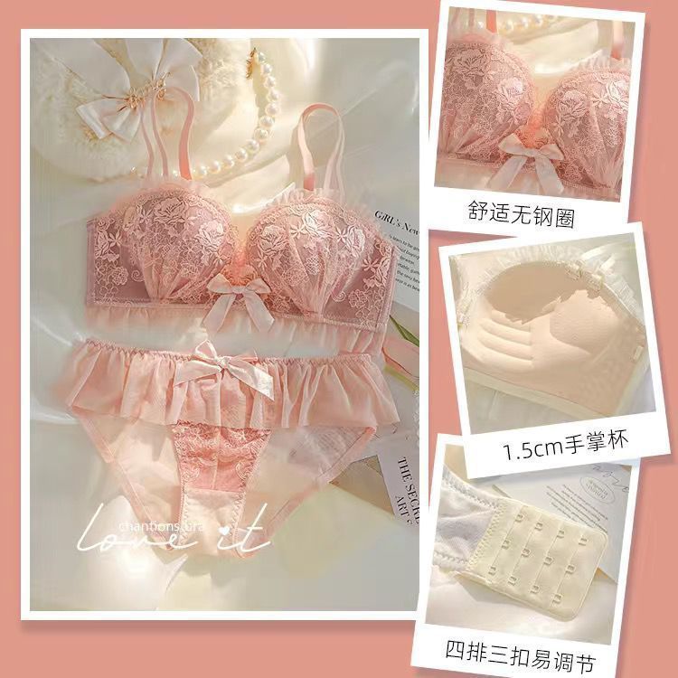 Ropa interior, pechos pequeños para mujer, engrosamiento, encaje sexy, sin anillo de acero, ajuste anti-flacidez para estudiantes, traje de sujetador