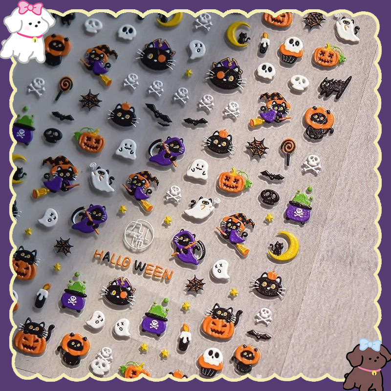Halloween Little Ghost Embossed Jelly Nail Art Sticker Ins Cute Little Pumpkin Dark Adhesive Ccd Nail Decoration