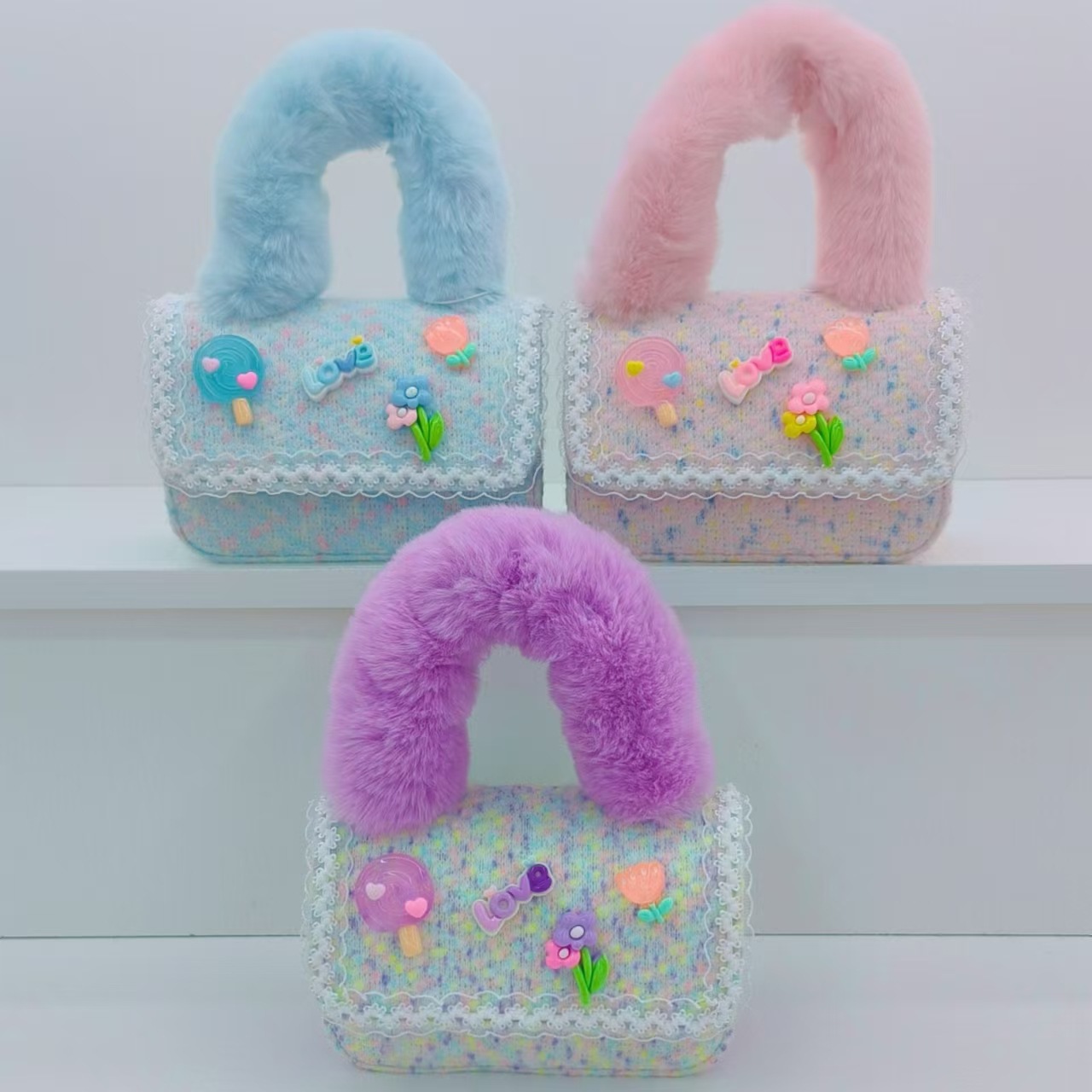 Bolso de peluche, bolso de hombro, bolso de mochila, bolso de cambio, bolso de accesorios, bolso de princesa, bolso de niños al por mayor
